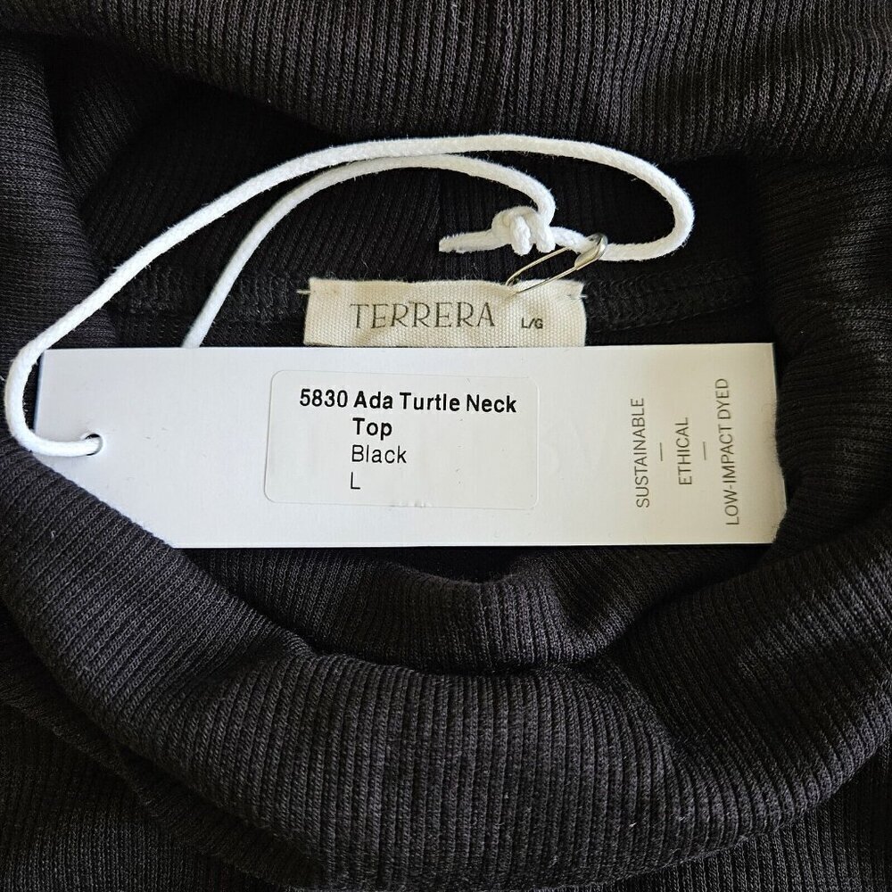 Terrera Black Turtleneck Top Womens L Bamboo Spandex LS Minimalist Office Siren - Picture 4 of 12